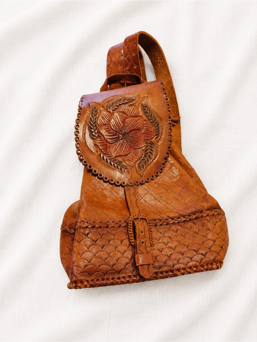 Handcrafted Brown Tooled western Crossbody Bag